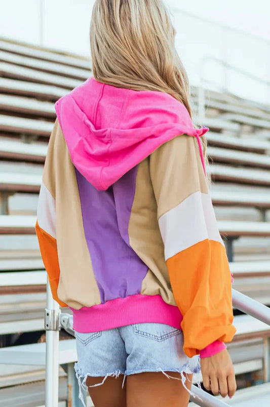 Oversized Colorblock Zip Hoodie