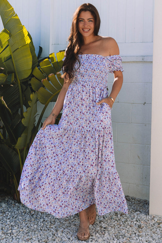 Short Bubble Sleeve Maxi Dress
